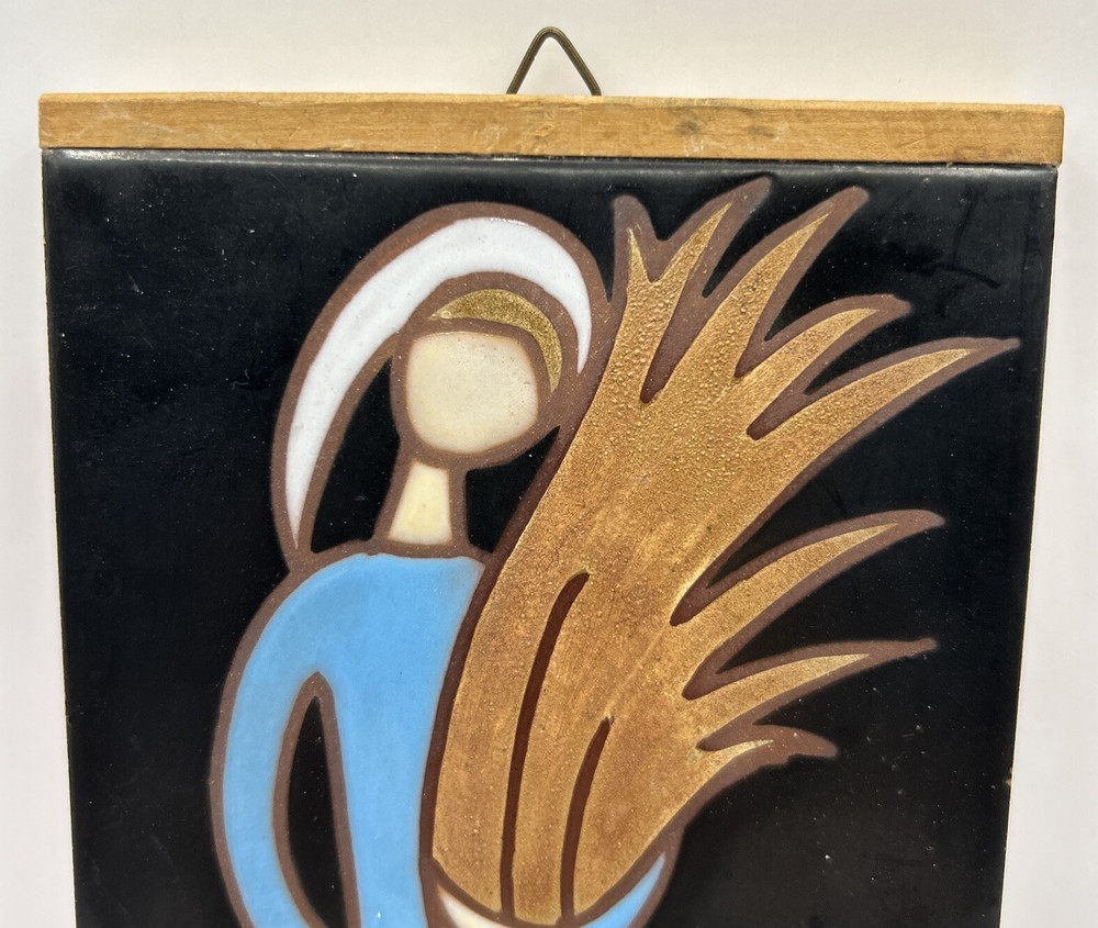 Girl holding wheat tile signed