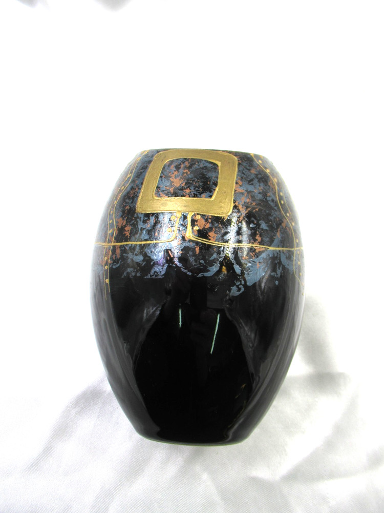 Ceramic Vase Hand Painted Signed Romania 6 1/2"