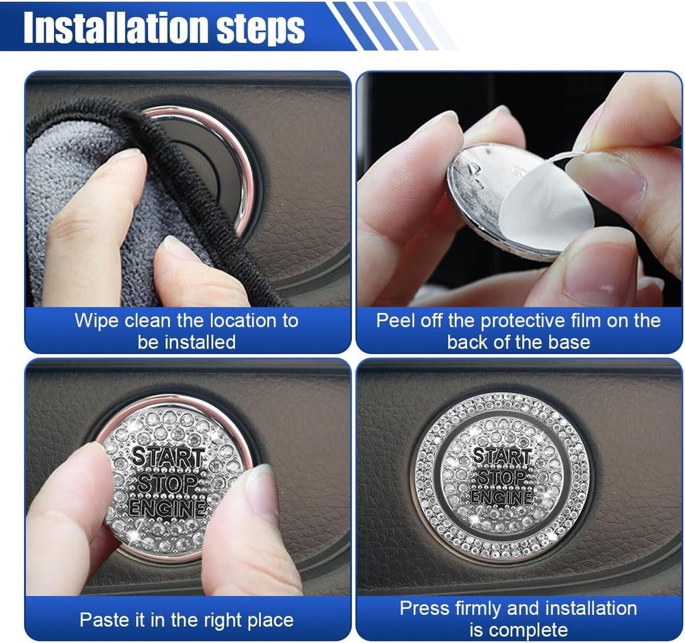 Bling Crystal Car Engine Start Ring Sticker, Sparkling Rhinestone Push Start But