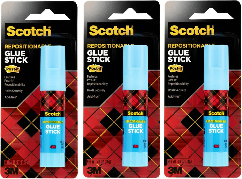 Removable Restickable Glue Stick, .49Oz, Repositionable Stick (3-Pack)