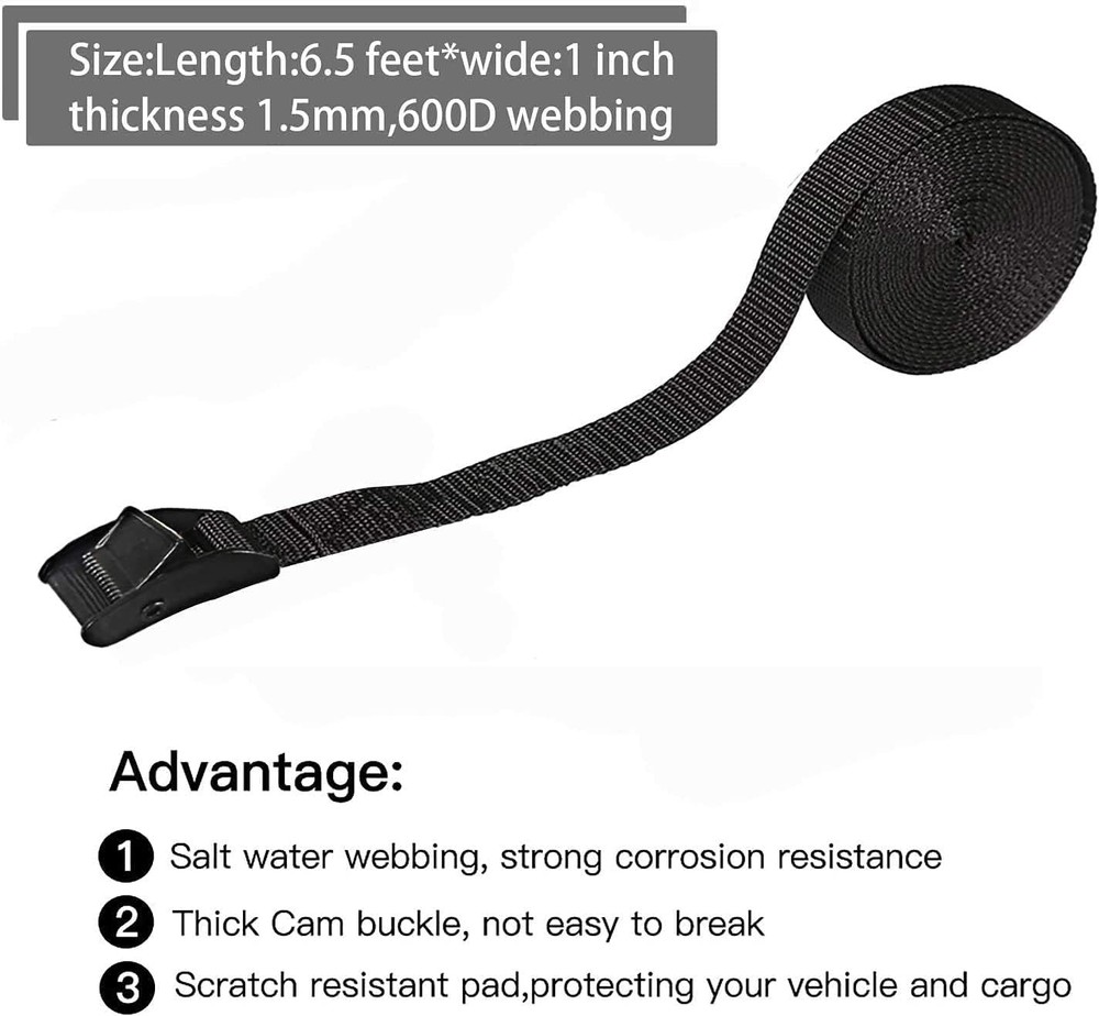 Premium Tie Down Straps Short, 4 Pack Adjustable Lashing Black 4pcs