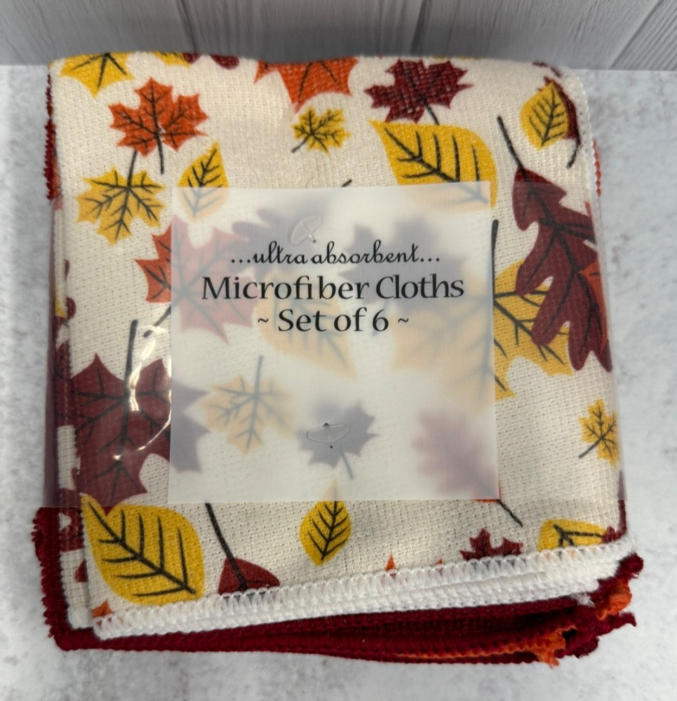 Set of 6 extra absorbent microfiber cloths fall colors / pattern kitchen towels