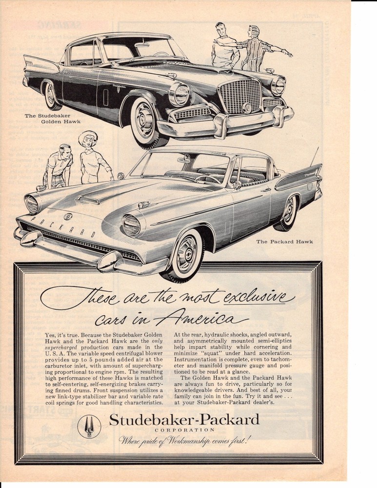 1958 STUDEBAKER GOLDEN HAWK / PACKARD HAWK  ~  CLASSIC ORIGINAL PRINT AD