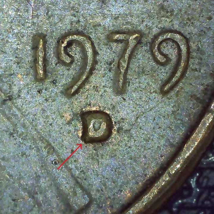 1979 D Lincoln Penny error repunched mintmark