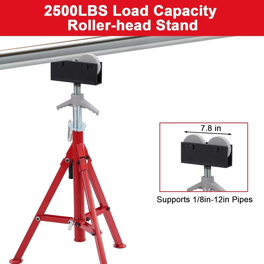 2500 lbs Roller Head Pipe Stand Foldable Jack Stand 28"-52" Height 12 in Load US