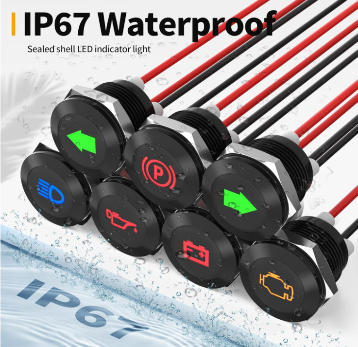 12V LED Indicator Light Small Indicator Light Waterproof 1/2" Panel Cutout 12
