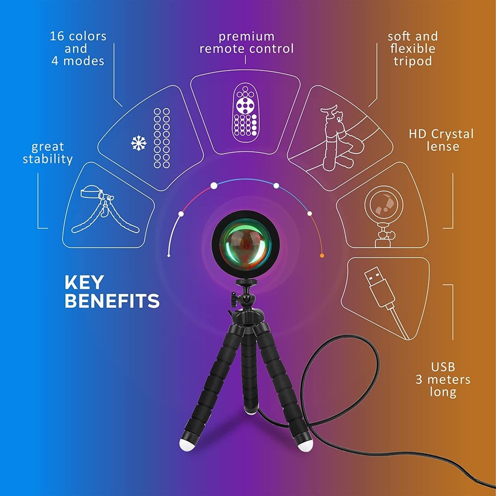Smart LED Sunset Projection Lamp, Multi-Color, 360 Degree Rotation, APP Control