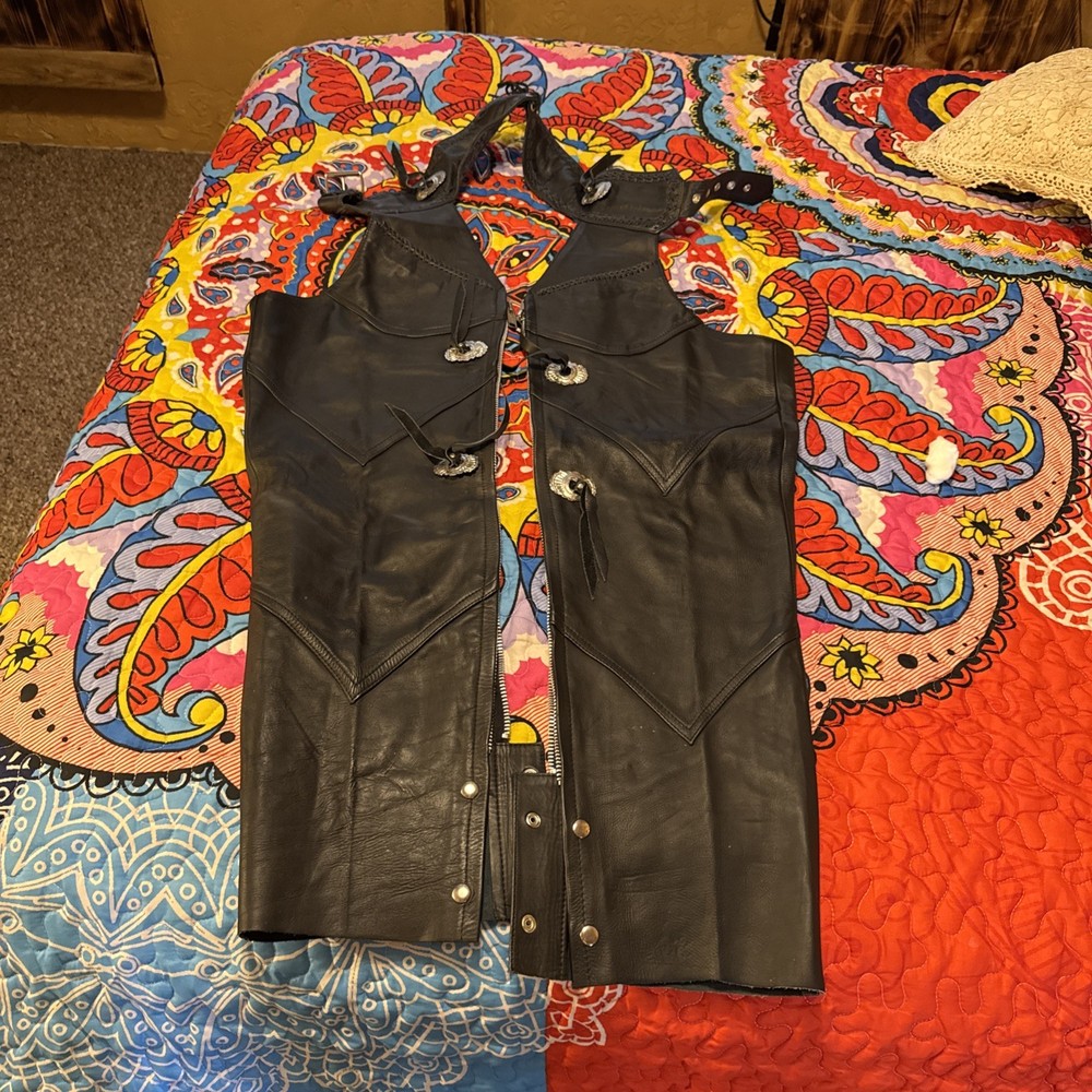 Men’s Black Leather Chaps By Chrome Large