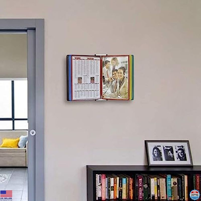 Wall-Mounted 10-Pocket Flip Display Folder, Durable Metal & PVC Rack for A4 Docs
