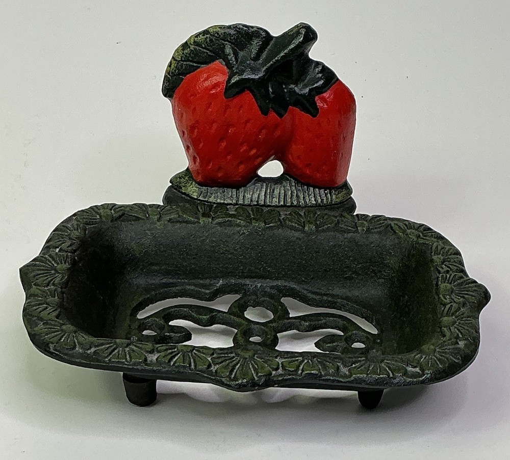 Heavy Cast Iron Painted Strawberry Soap Dish EUC