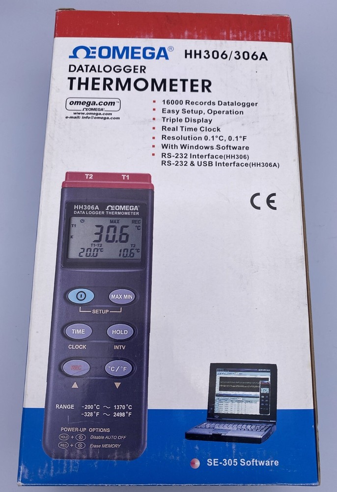 Omega Working HH306/306A Data Logger Thermometer In Box