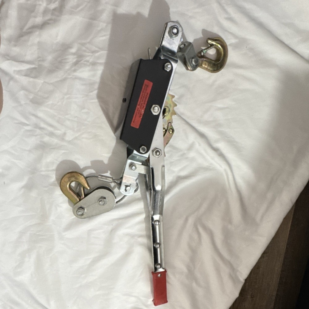 Industrial Hand Winch Cable Puller with Red Handle and Dual Hooks