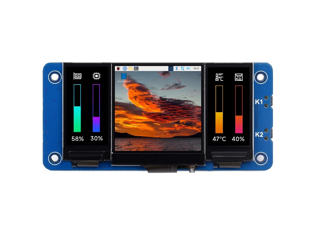 Waveshare Triple LCD HAT For Raspberry Pi, Onboard 1.3inch IPS LCD Main Screen