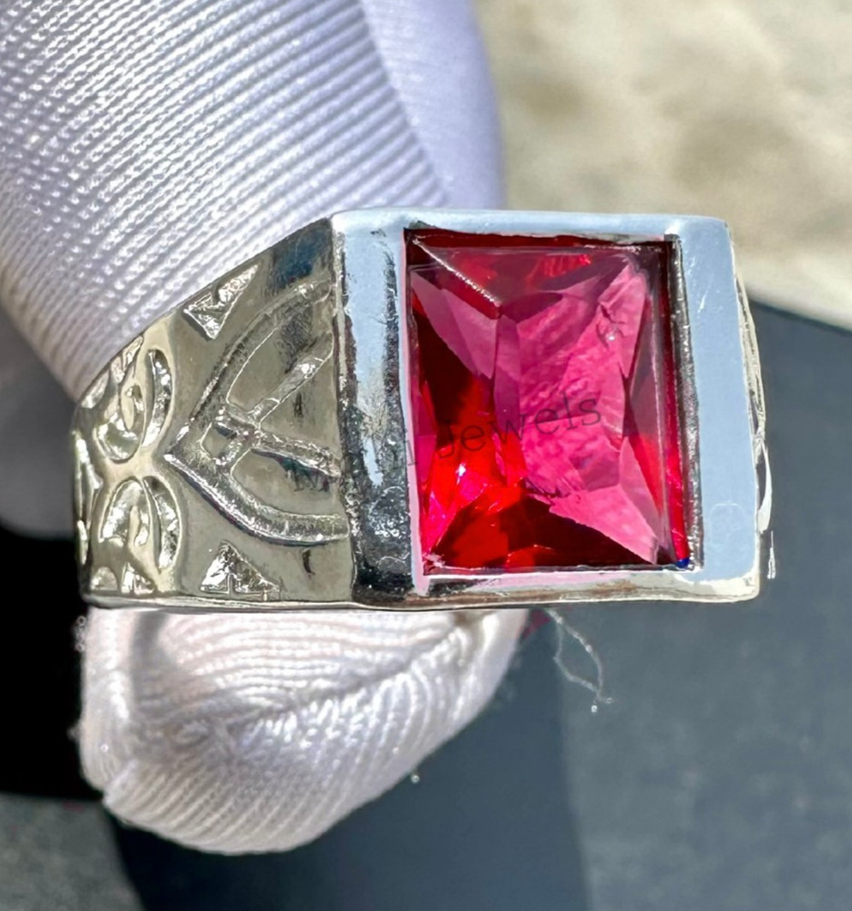 Red Ruby Gemstone With 925 Sterling Silver Handmade Ring for Men's Stylish Ring