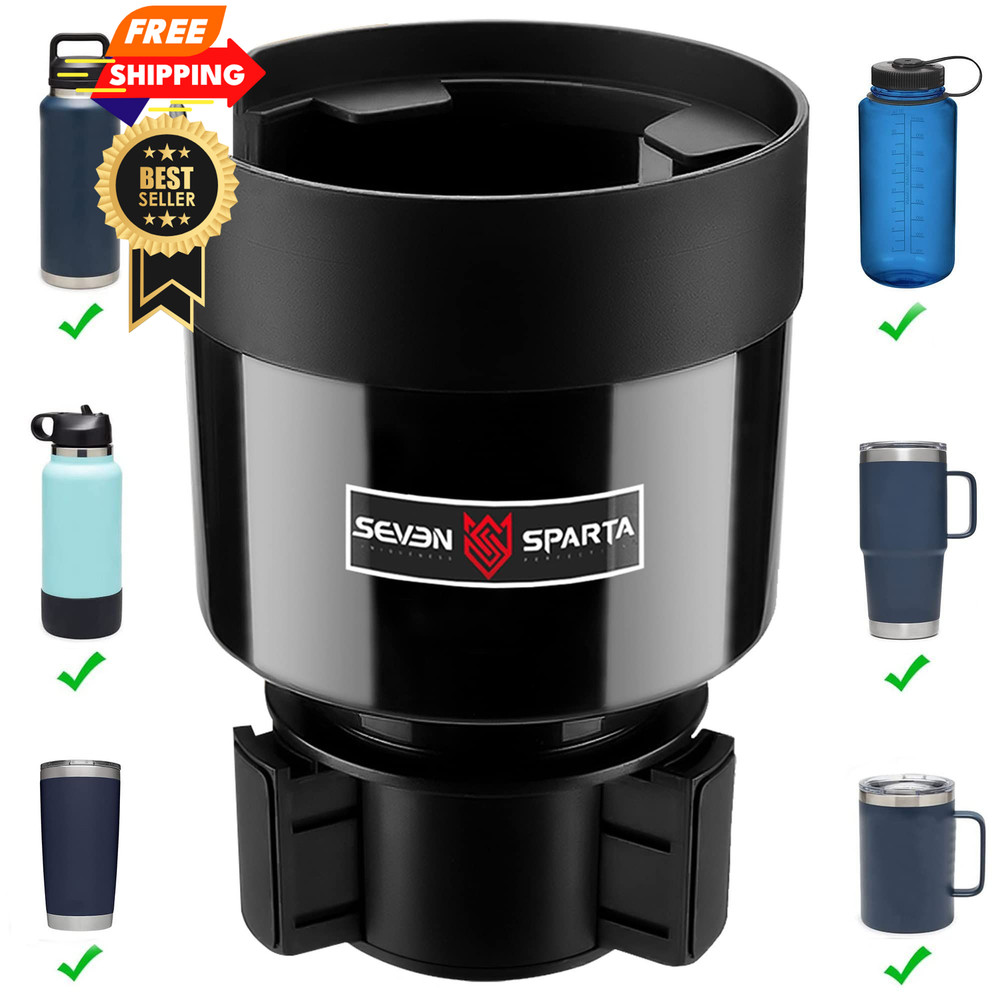 Seven Sparta Car Cup Holder Expander with Adjustable Base, Medium*1, Black