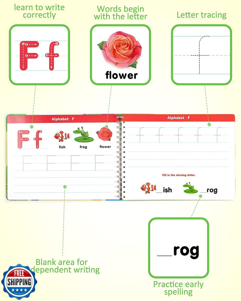 Coogam Learn to Write Workbook, Numbers Letters Practicing Book, ABC Alphabet