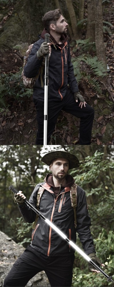 121CM Hiking Pole with Strong Flashlight, Foldable with Tactical Knife