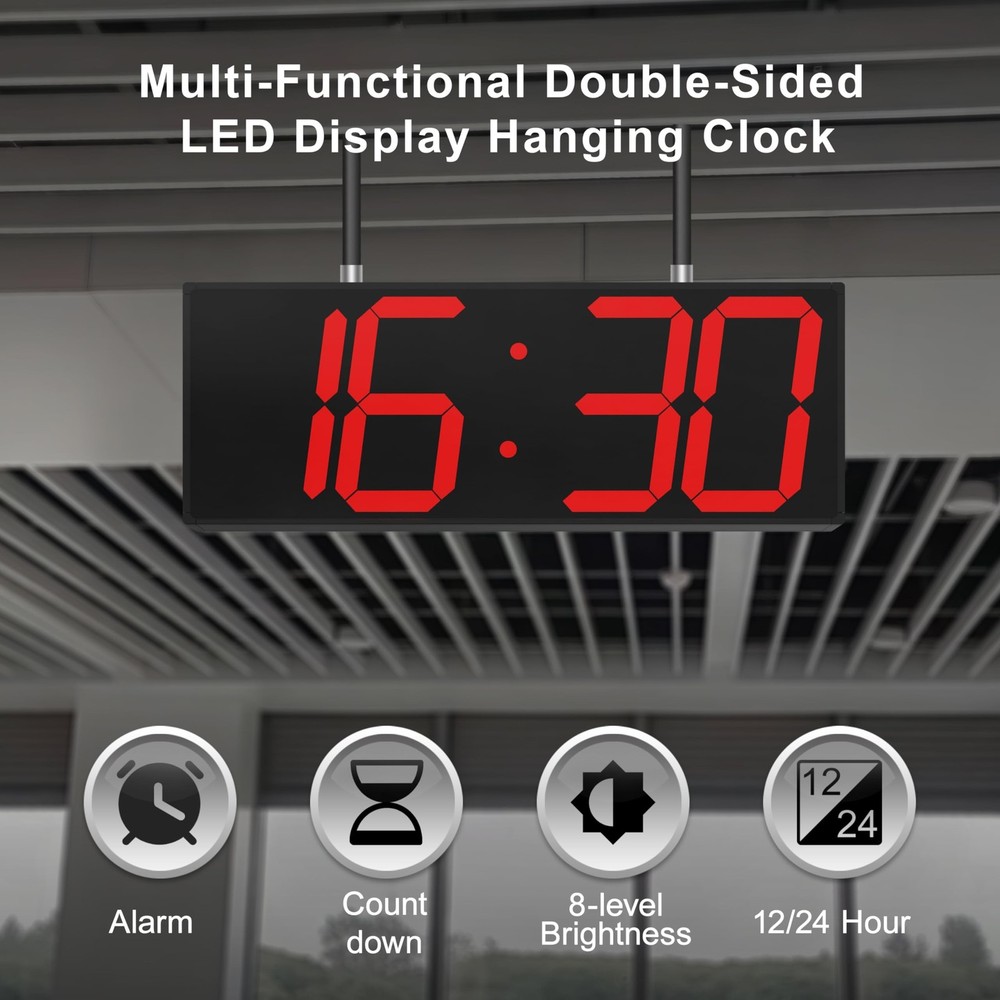 Digital Wall Clock with Double Sided Display, Large LED Clock with Timer,Alar...