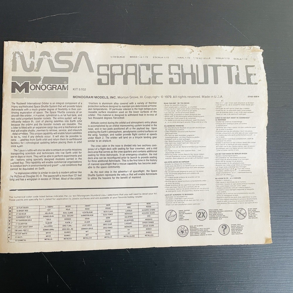 Monogram Space Shuttle Challenger 1/72 Model Kit #5702 One Piece Missing