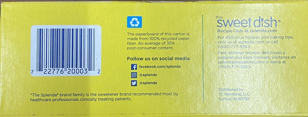 SPLENDA Zero Calorie Sweetener 200 Count Packets 7 oz Box