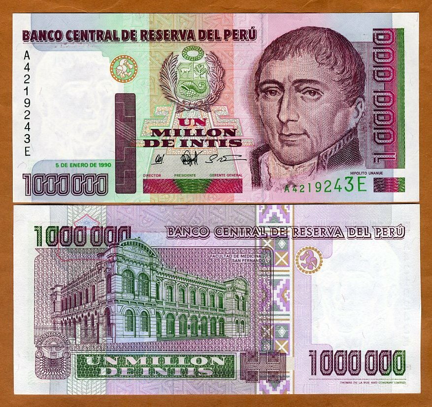 Peru, 1000000 (1,000,000) Intis, 1990, P-148, UNC Hyperinflation