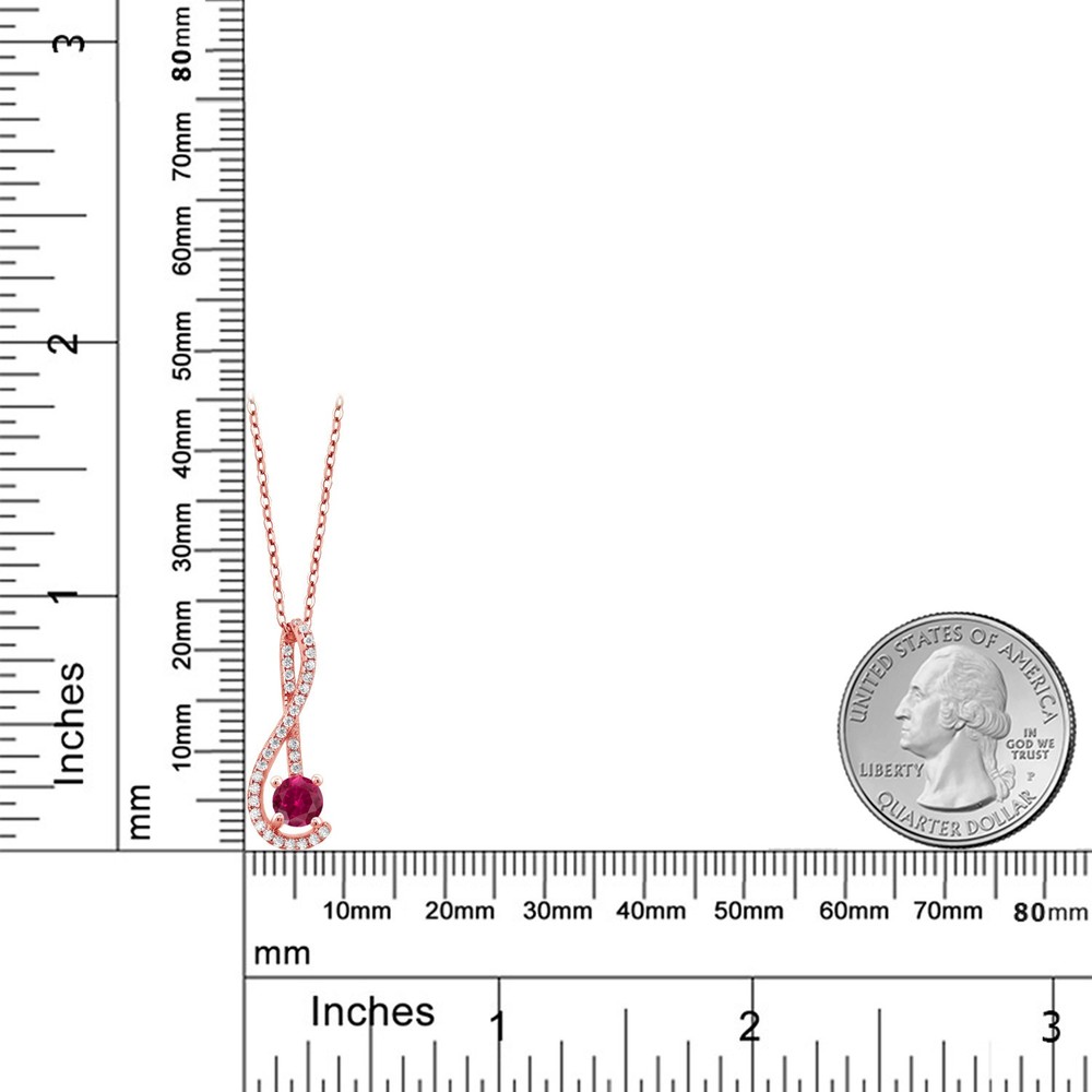 1.26 Ct Created Ruby White Created Sapphire 18K Rose Gold Plated Silver Pendant