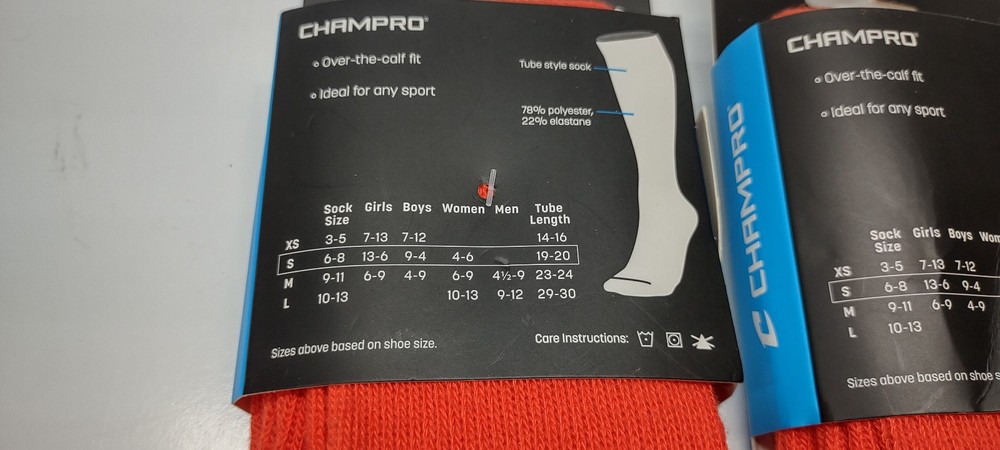 Multi-Sport Athletic Sock Champro Size Small 2 Pairs Orange