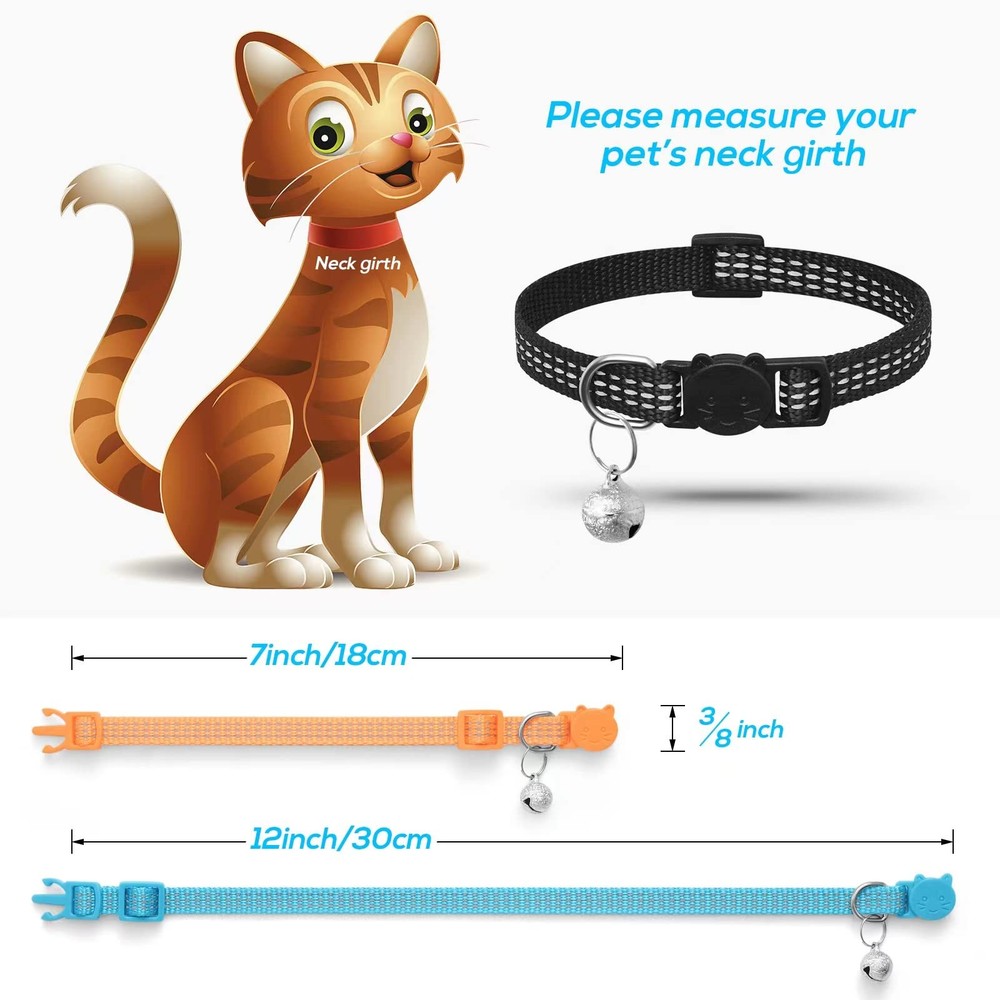 Upgraded Version 6 Pack Reflective Cat Collars with 7-12in, 6 Colors