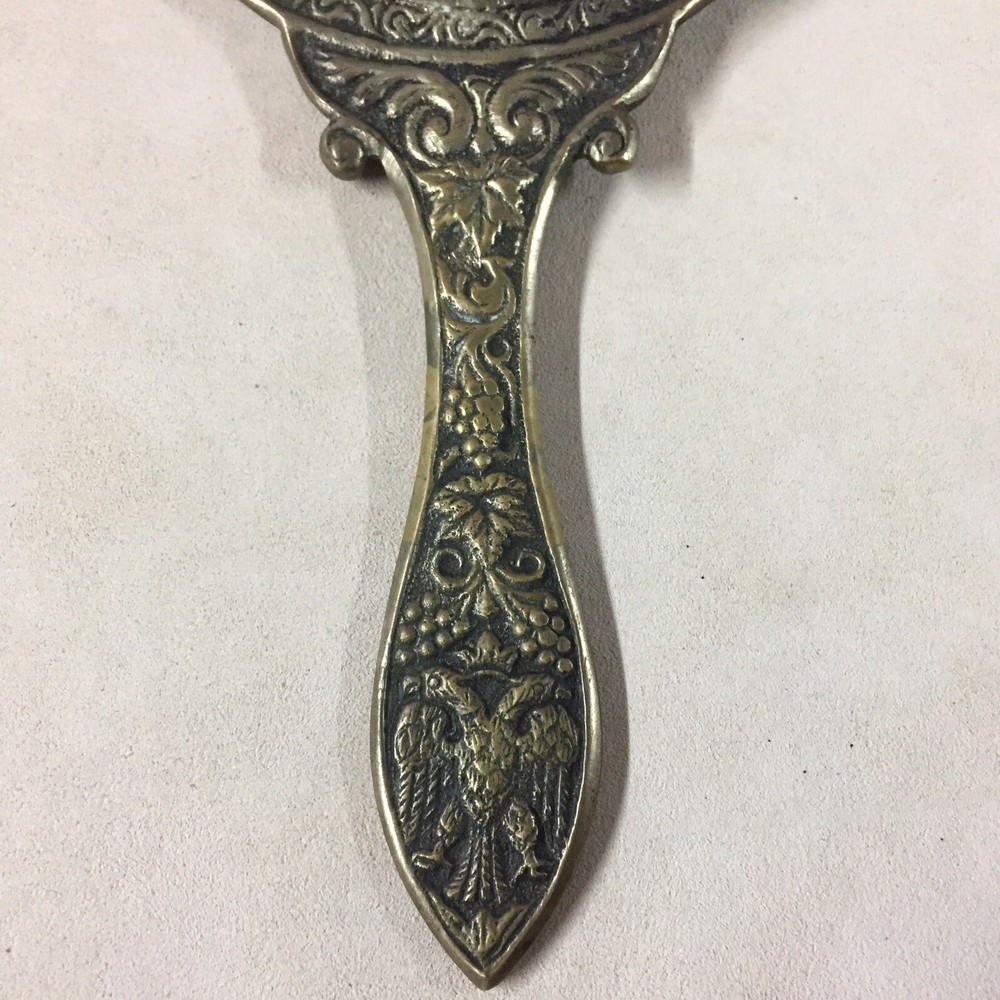 Antique Solid Brass Hand Mirror Frame/ Double Headed Eagle