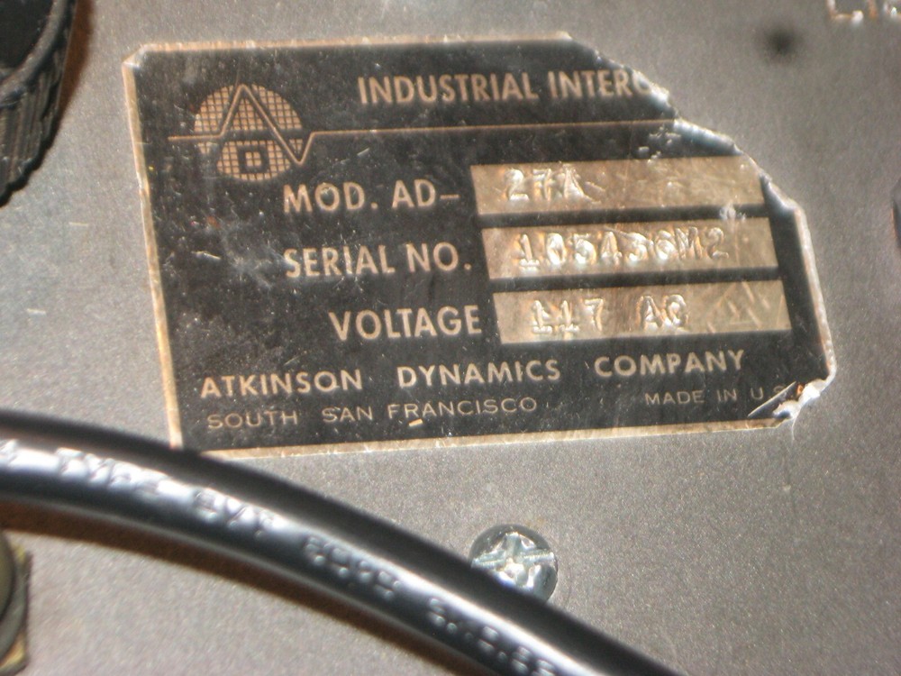 ATKINSON DYNAMICS INDUSTRIAL INTERCOM AD27A # 1