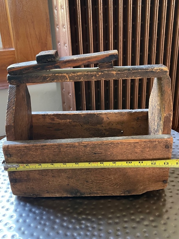 Primitive Hand Made Wood Tool Caddy Tote Rustic Shoe Shine