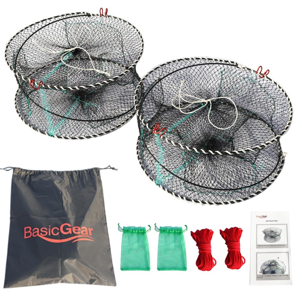 BasicGear Crab Spring Trap 2 pcs - Bait Trap for Lobster, Crawfish, Shrimp, P...