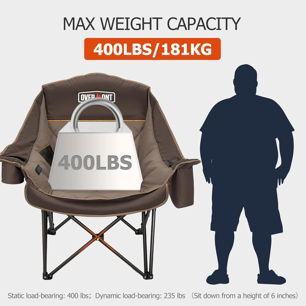 Oversized Camping Chair for Adults - 400Lbs Support Heavy Duty Padded Folding Ch