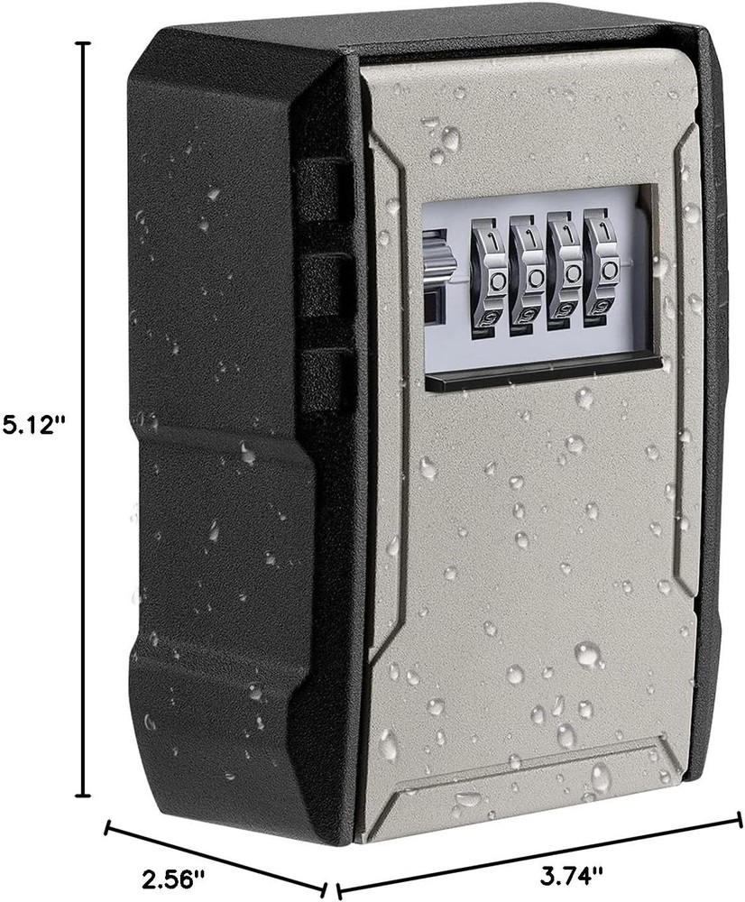 UPGRADE Extra Large Capacity Key Lock Box, Weatherproof Wall Mount Grey