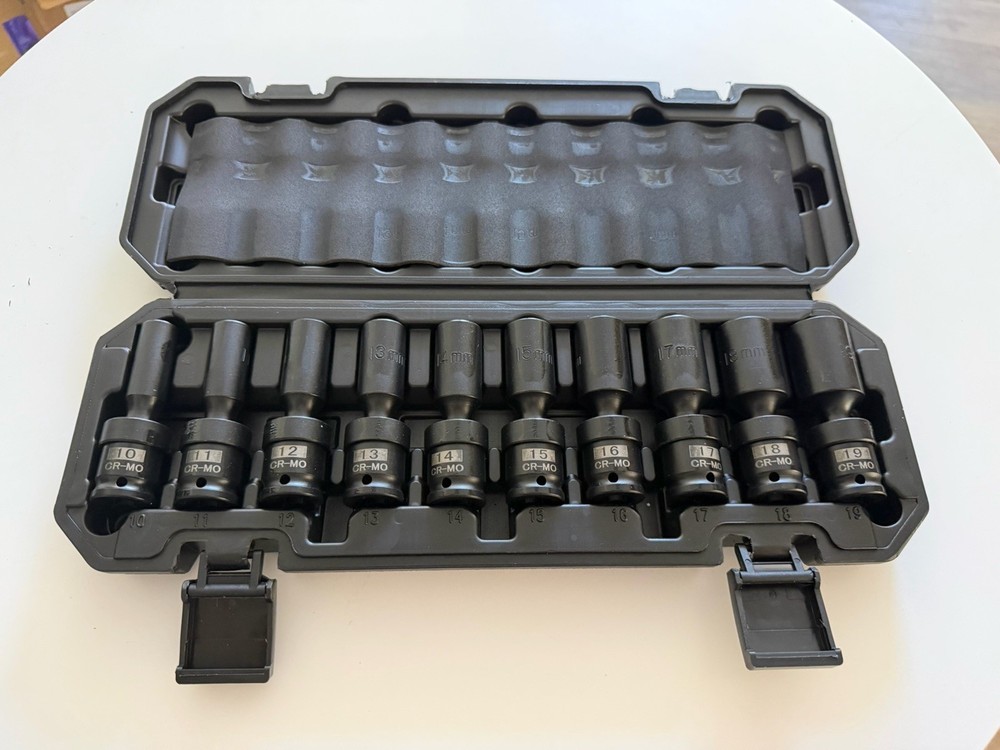 10PCS Impact Socket Set CR-MO 1/2” Drive 10-19mm Deep Socket Kit