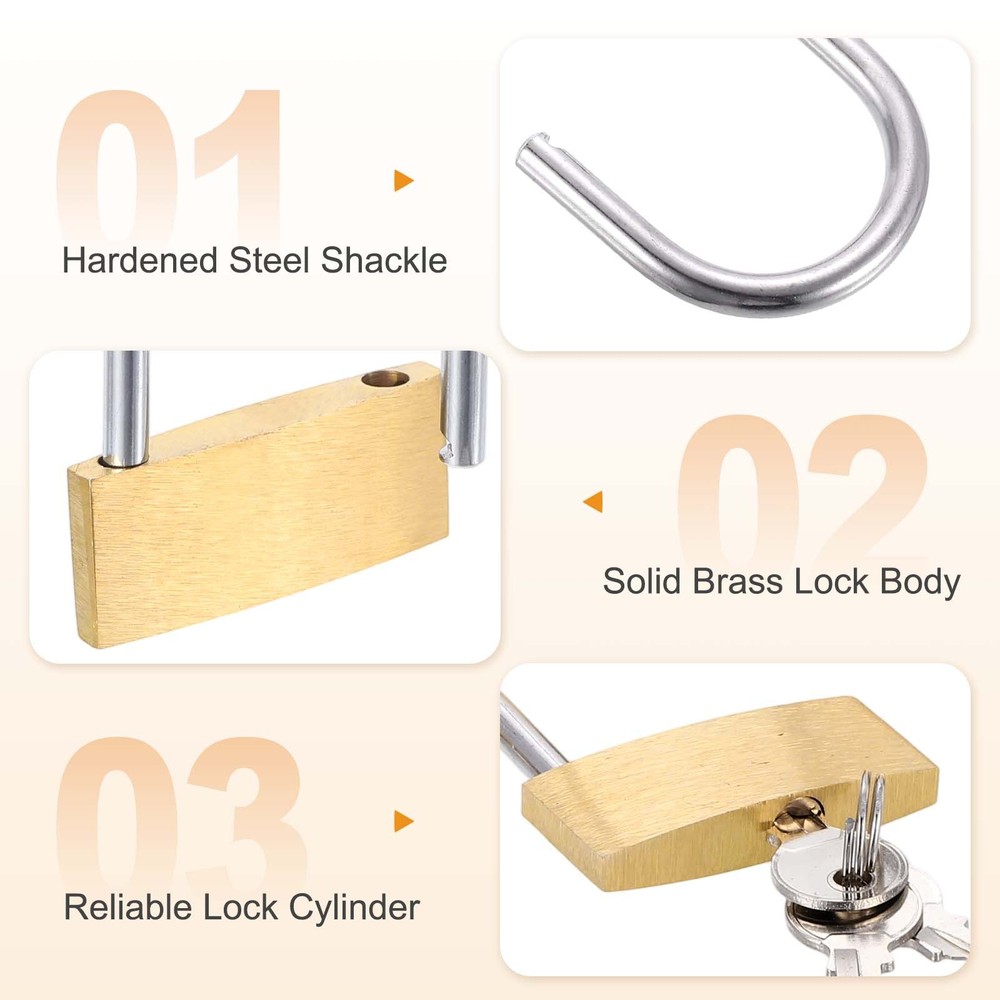 6Pcs Solid Brass Padlock with Key 1-5/8" Wide Body Small Locks Lock