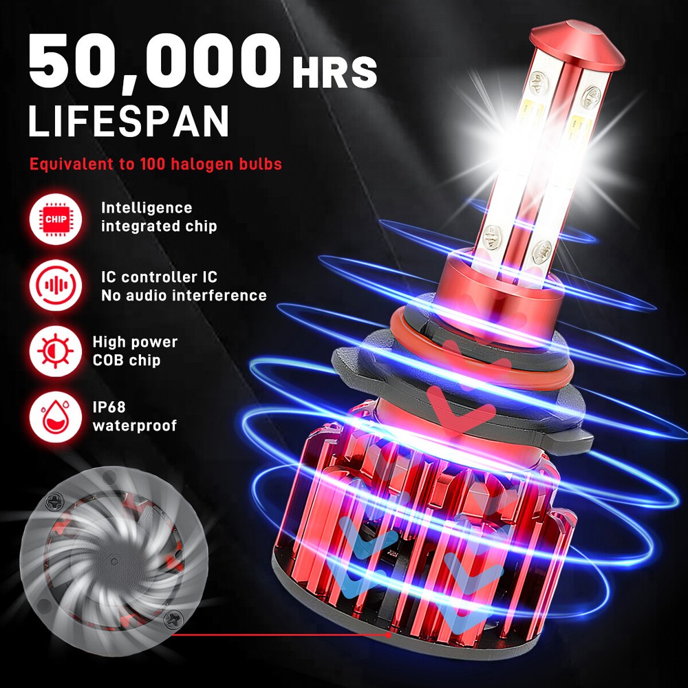 9012 HIR2 LED Headlight Bulbs Kit High Low Beam Super Bright 10000K Combo White