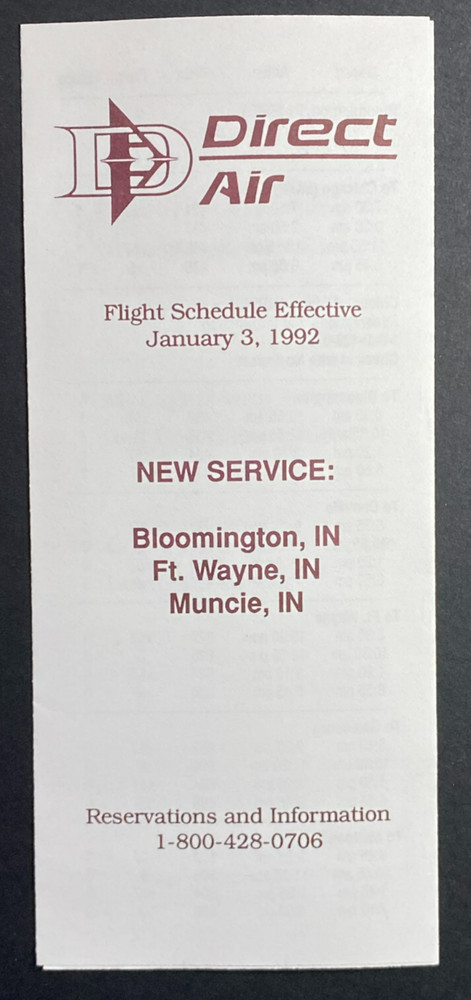 Direct Air Timetable Effective January 3, 1992