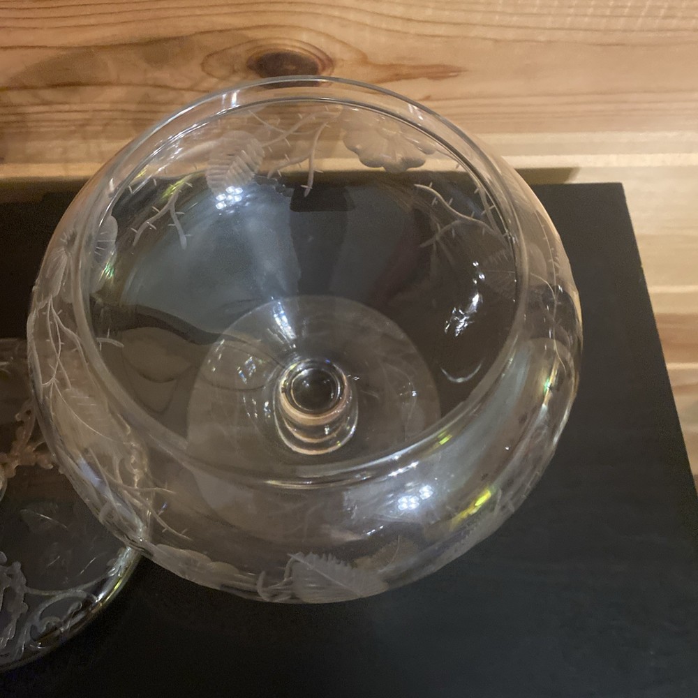 Etched Glass Compote With Silver Overlay Beautiful!
