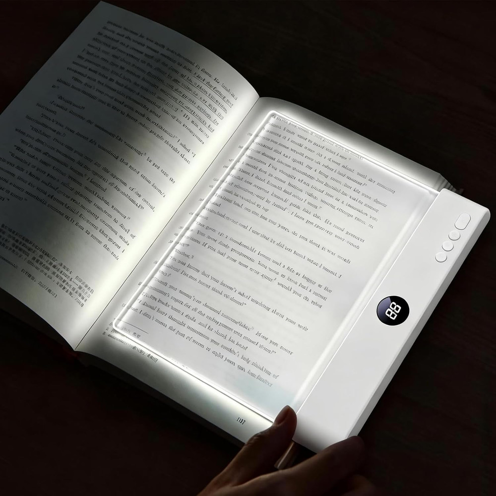 Flat Book Light, Rechargeable Clear LED Flat Reading Light with 3 Colors & Timer