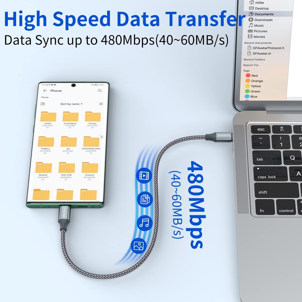 USB C to C Cable (3 Pack 1ft),Short Type C Fast Charging Nylon 1FT, Grey