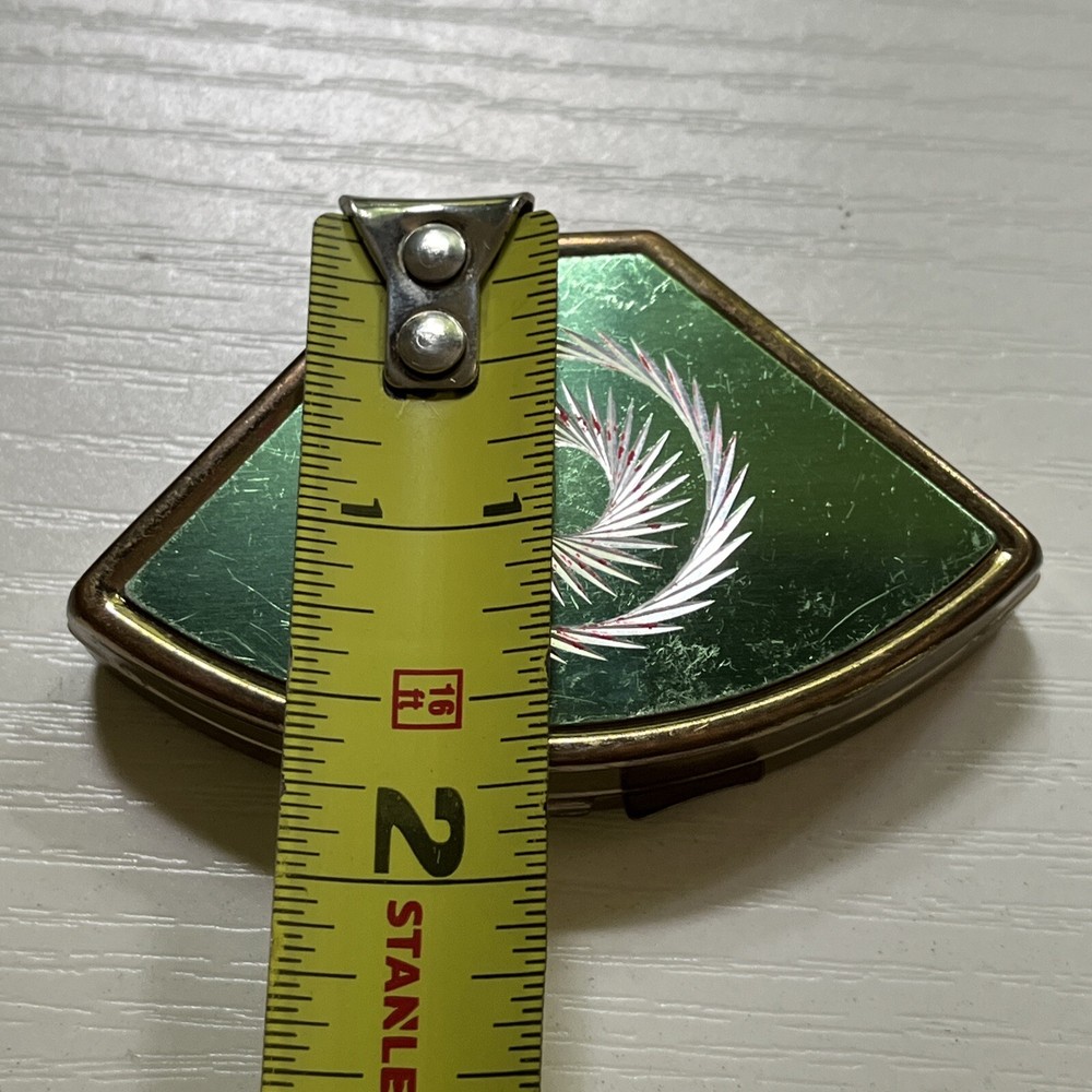 PILL BOX - MADE IN HONG KONG - SUNBURST PATTERN - GREEN Triangular Shape