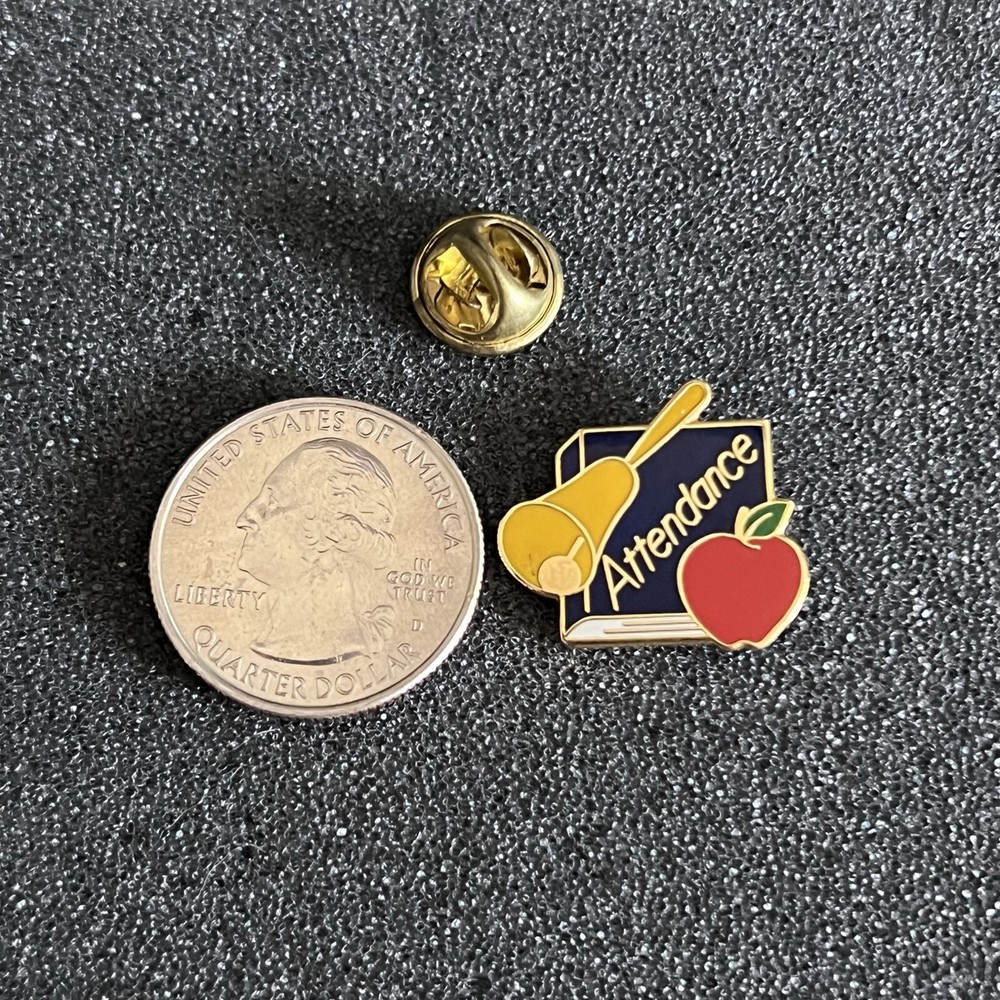 Student School Attendance Award Bell Apple Pin Pinback #44489