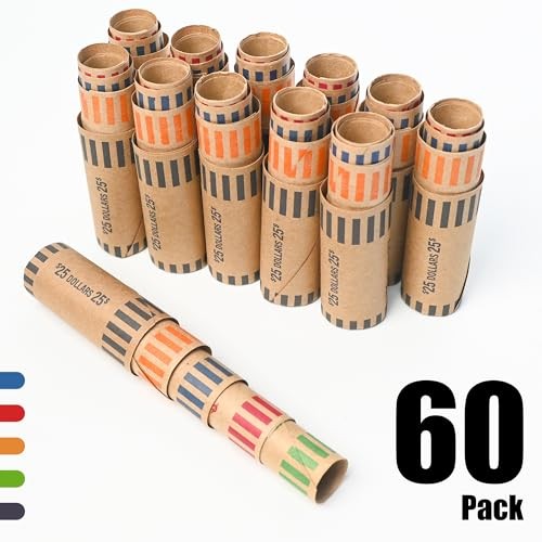 L LIKED Preformed Coin Roll Wrappers (60 Assorted) -12 Quarters, 60 Assorted