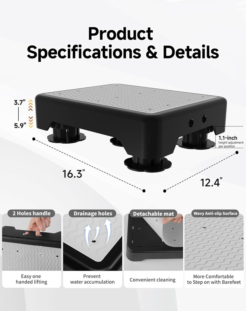 Adjustable Step Stool for Adults, Noctilucent Bed Step Stools, 600 LBS Capacity