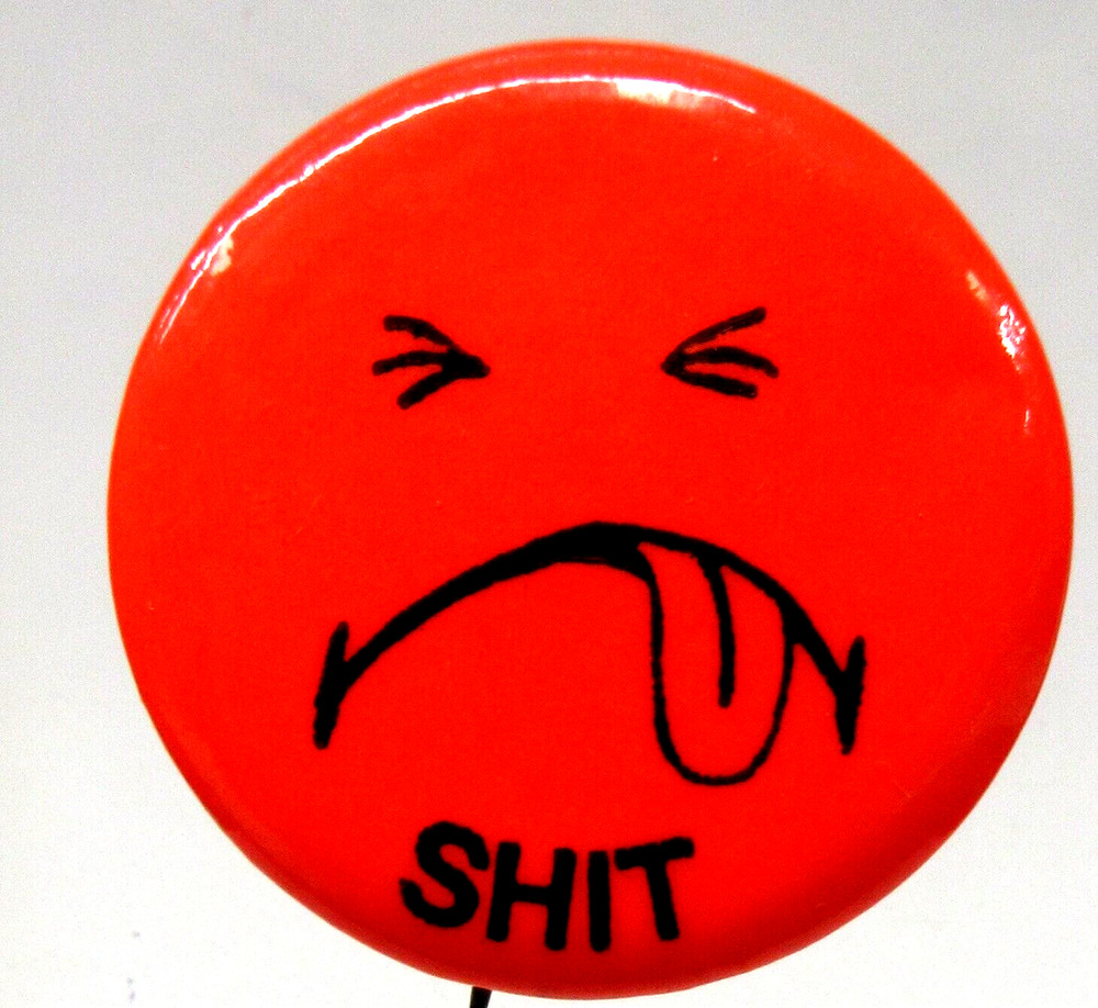 SH*T SMILEY FACE neon red 1.25" pinback button yy
