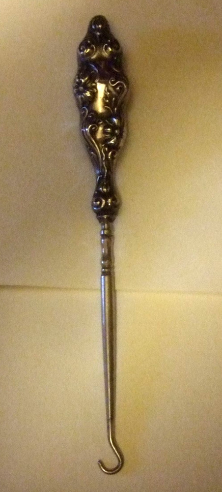 Sterling Button Hook Antique Repousse Sterling Vanity Heirloom