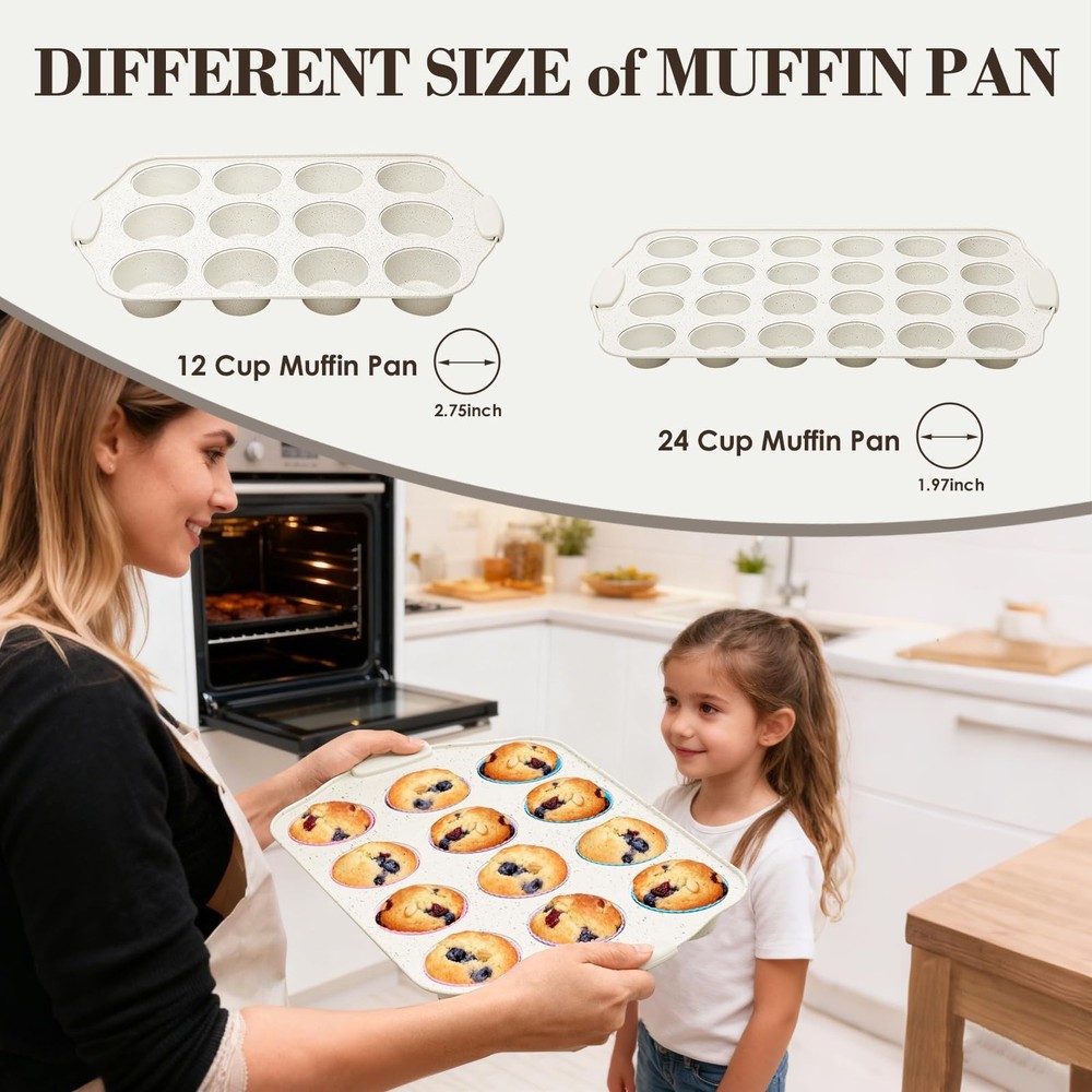 Baking Pans Set Nonstick, Stackable Bakeware Sets with Silicone 22PCS, Cream