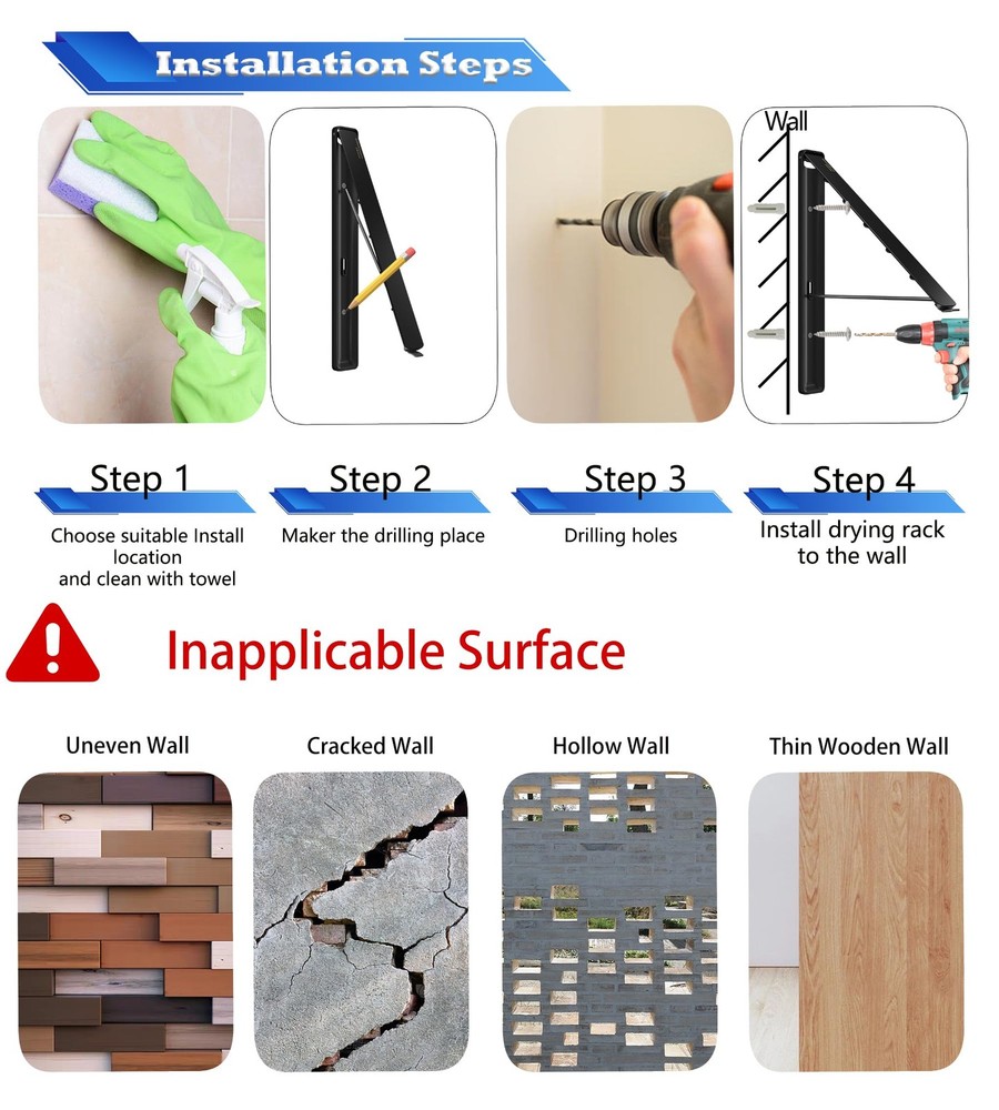 Clothes Drying Rack Wall Mounted, Retractable & Foldable Clothes Hanger for L...