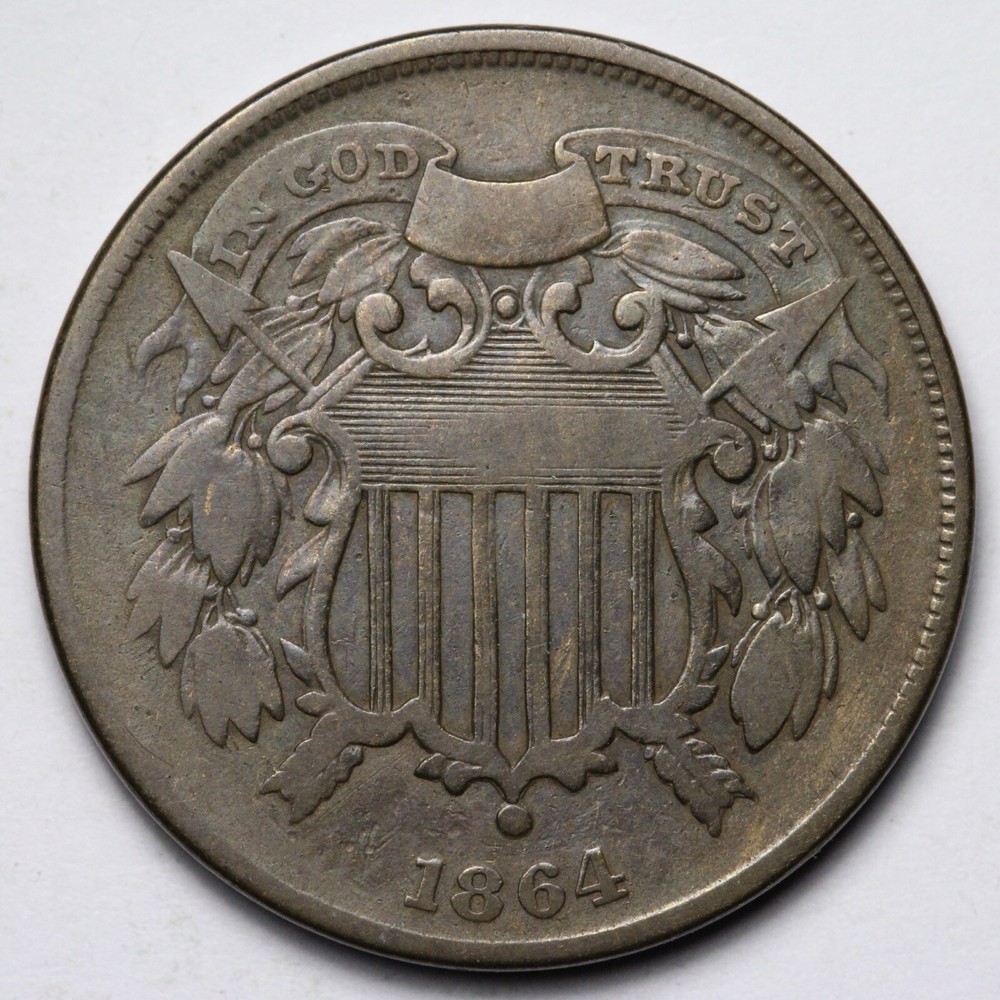 1864 SMALL MOTO Two Cent Piece VF E242 VECS